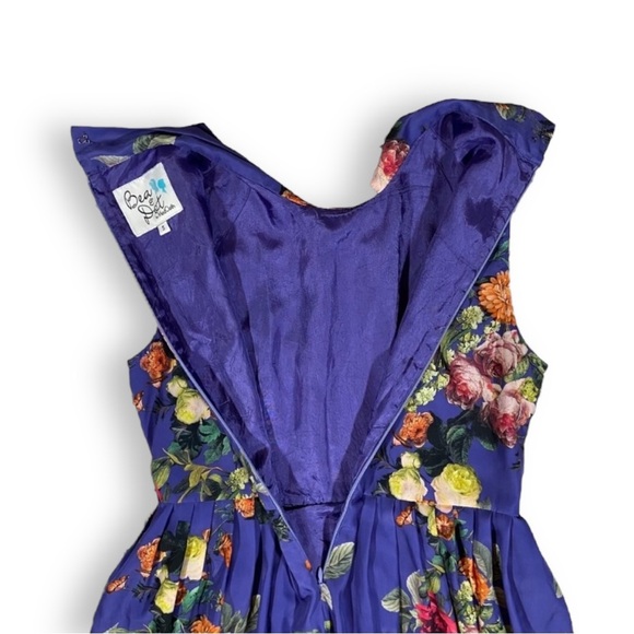 Anthropologie Bea & Dot Floral Dress Pleated Skirt Tie Neck Size Small Pockets - Picture 4 of 5